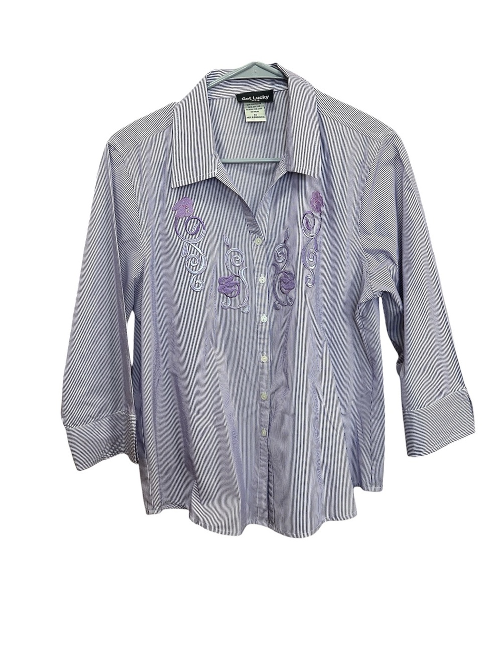 Get Lucky USA Purple And White Striped Button Up Blouse Medium